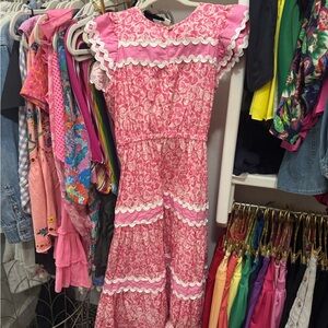 Sail to Sable Floral Pink Dress with White Accents XXS